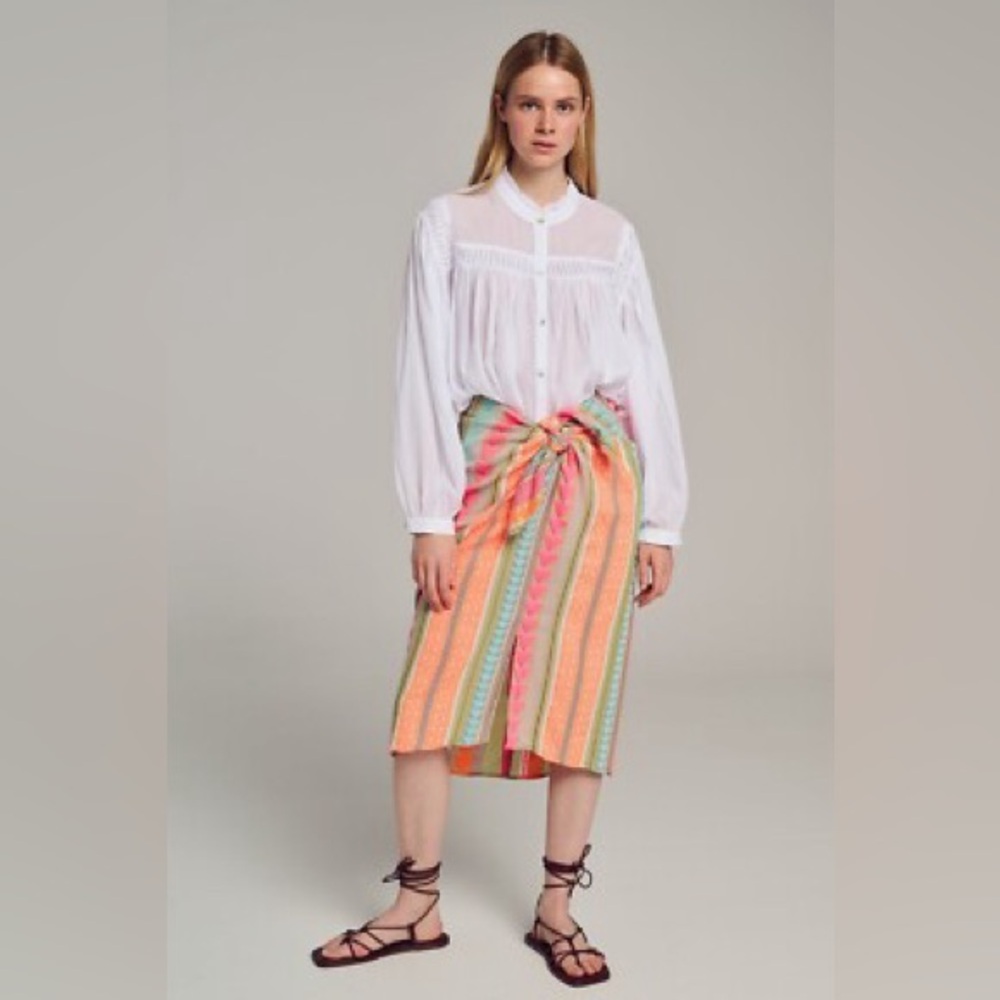 Devotion Twins x Anthropologie Women’s Astir Tie Waist Midi Multi Color Skirt M